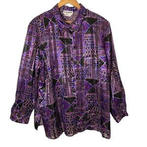 Joan Leslie Woman VTG  Sheer Lustre Art Deco Button Down Blouse 24W